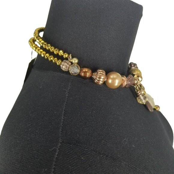 Treska Gold Mixed Metallic Beaded Choker Necklace Earring Bracelet Set Boho - Picture 8 of 12